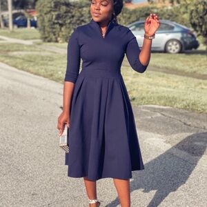 Skirt Society Navy Santorini A-Line Midi Dress